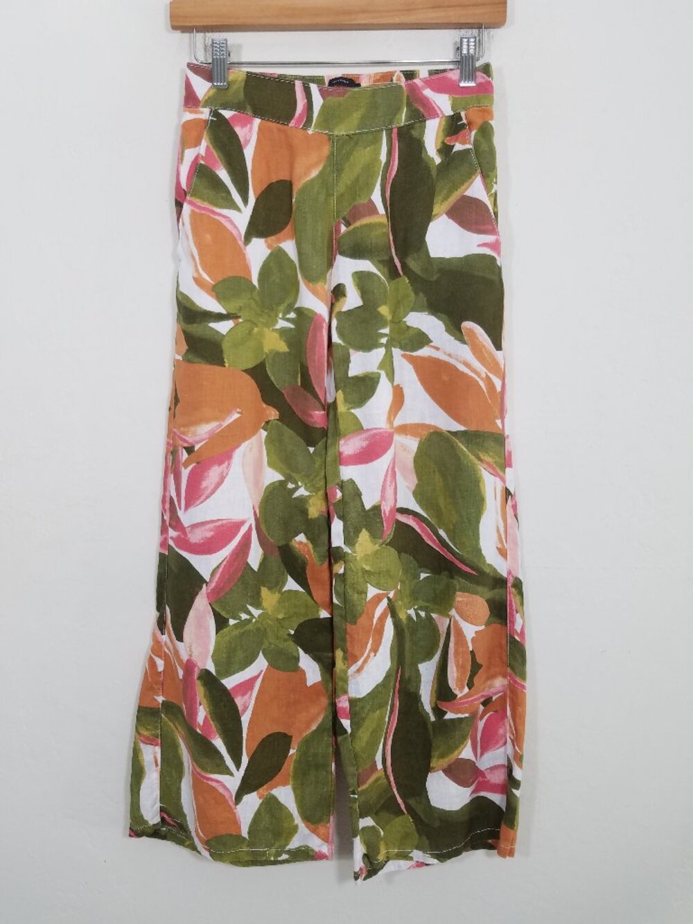 Tahari 100% Linen Pull-On Tropical Pants Wide Leg Crop Size XS